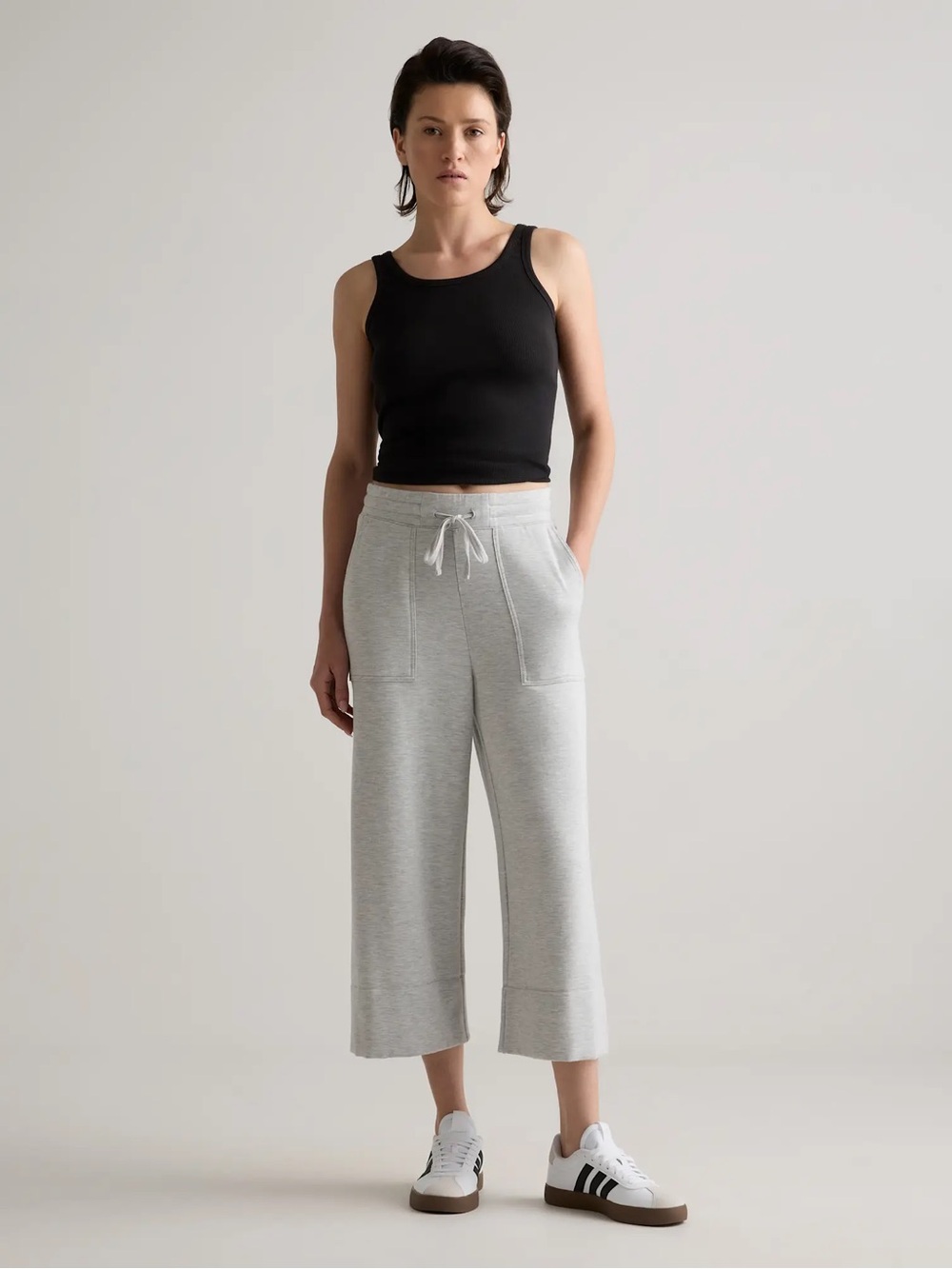 Quince Women’s SuperSoft Fleece Cropped Wide Leg Pants Heather Gray